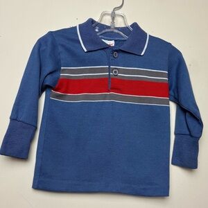 Vintage Health-tex Collared Polo Baby Toddler Long Sleeve Shirt Blue Red Stripe